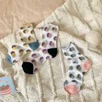 1 pair colourful dots cute women socks ultrathin transparent crystal silk socks korean style harajuku girls short frilly socks