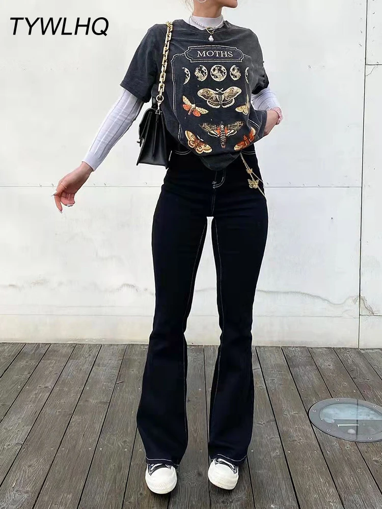 Джинсы-клеш Y2k женские с завышенной талией Модные Винтажные эластичные