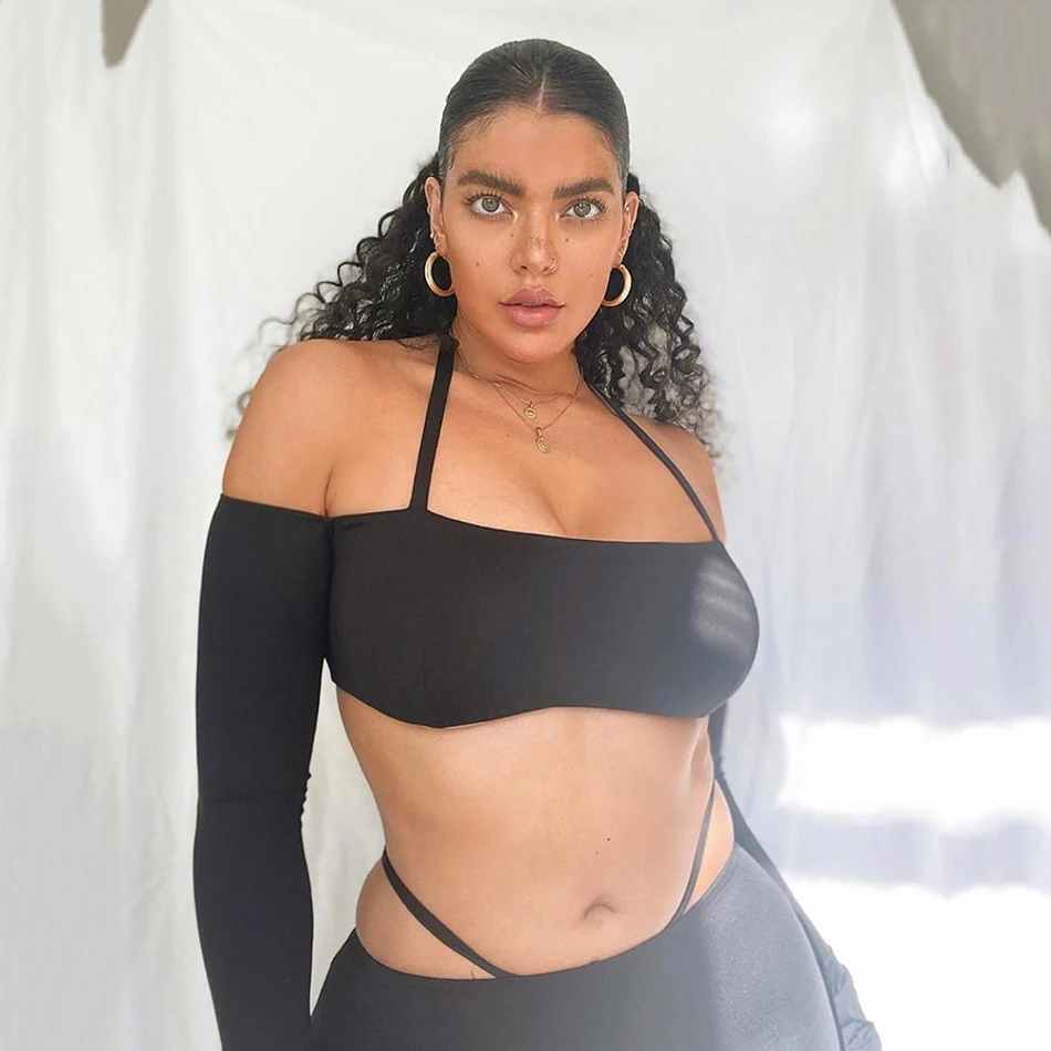 

Autumn Bodycon Bandage Set Sexy Strapless Long Sleeve Short Top + Five-point Pants 2 Two-piece Suit 2020 New Street Wear