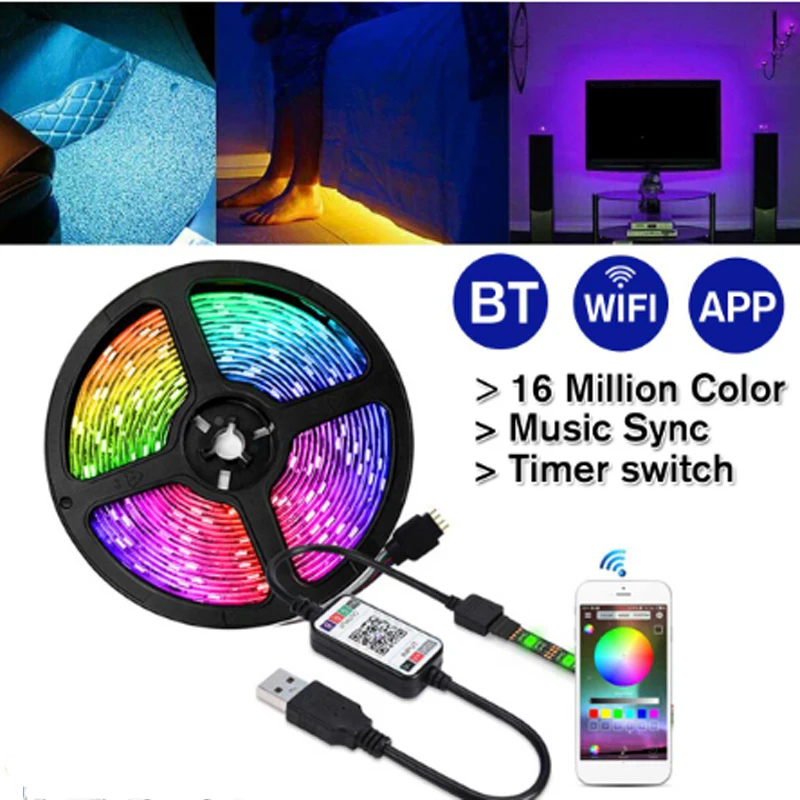 2 м SMD 5 в USB AAAA батарея чехол Power Светодиодная лента 5050 RGB TV подсветка bluetooth