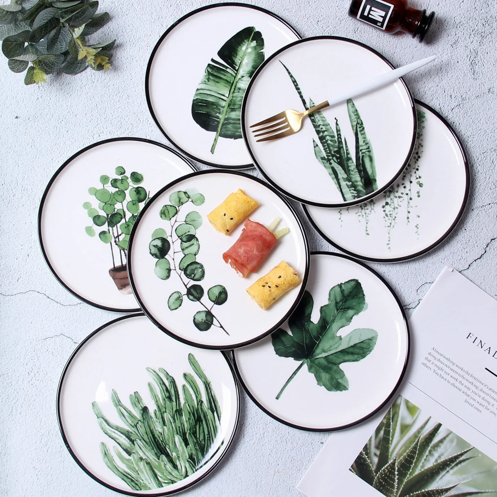 

Nordic Leaf Ceramic Breakfast Plate Western Food Plate Beef Noodle Flat Vegetable and Fruit Decoration Hanging Plate Tableware