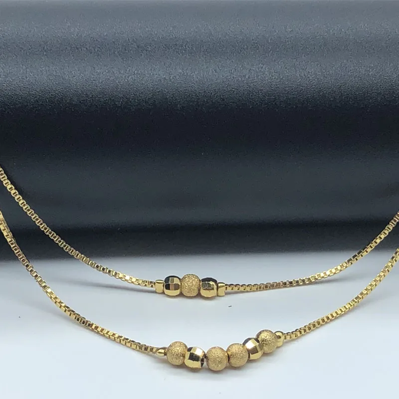 

Woman Yellow Gold Color Double Bead Elegant Temperament Necklace 50CM Length