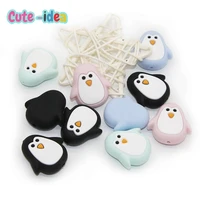 cute idea 10pcs mini penguin silicone beads teething chewing food grade toys pacifier chain rodent accessories diy teether