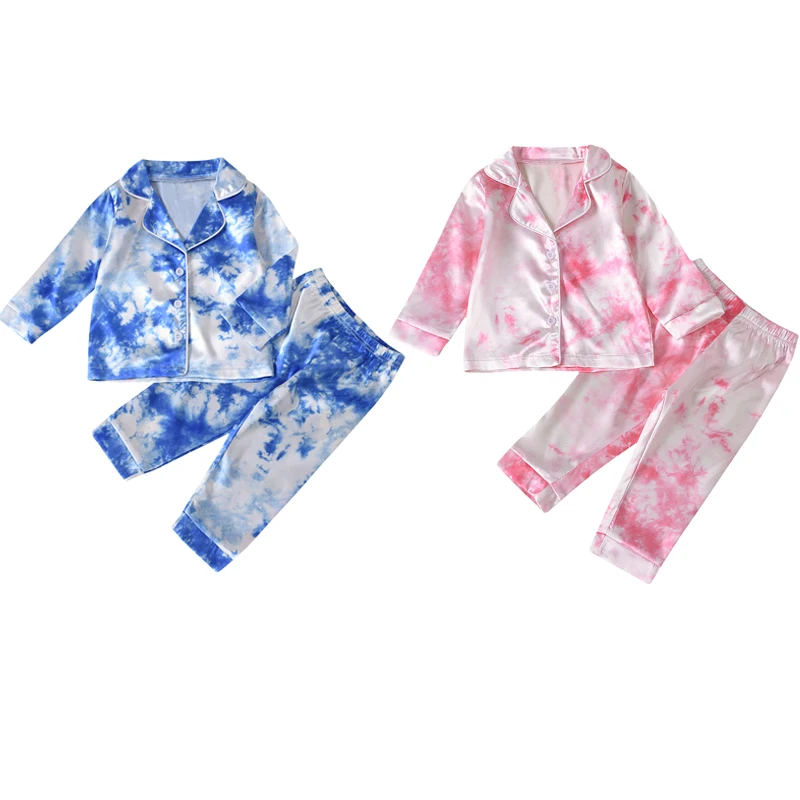 2Pcs Kids Pajama Set Tie-Dyed Print Long Sleeve Top+Elastic Loose Pants Sleepwear Suit for Little Girls Boys |