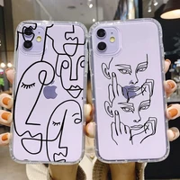 abstract face couple line art phone case for iphone 13 pro 12 pro max 11 pro max 7 plus 8 plus se xr xs max silicone tpu cover