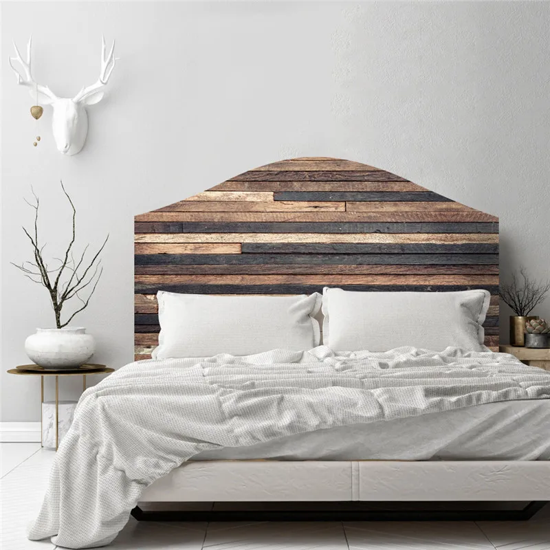 Креативные настенные стикеры в виде головы кровати ретро зернистость древесины