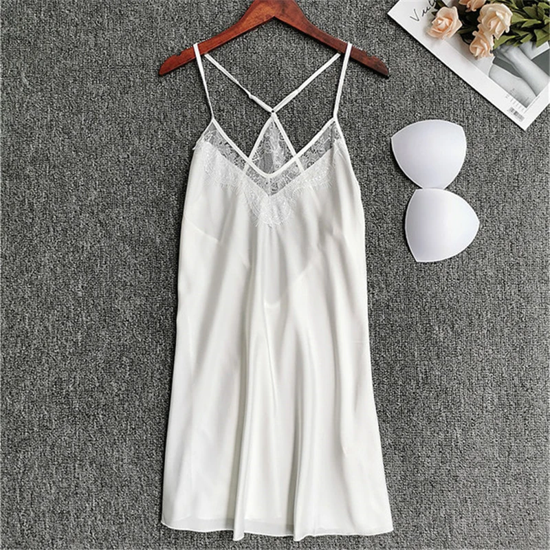 

Nightgown sexy lace big backless female summer white suspenders nightdress beauty back dress party skirt Tempting night Kleid