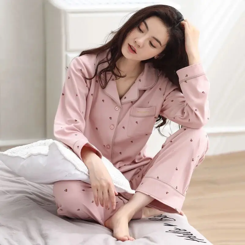 Autumn Spring Women Pajamas Sets  Pyjamas 100% Cotton Clothing Long Tops Set Pijama Female Pijamas Mujer Sleepwear