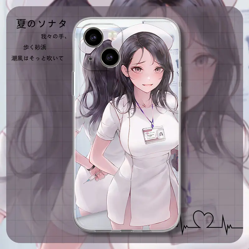 

Anime Female Nurse for IPhone 13 Pro Max 12 Mini 11 6 6S 7 8 Plus XS X XR Angel In White Clear Phone Case Soft Silicone Cover