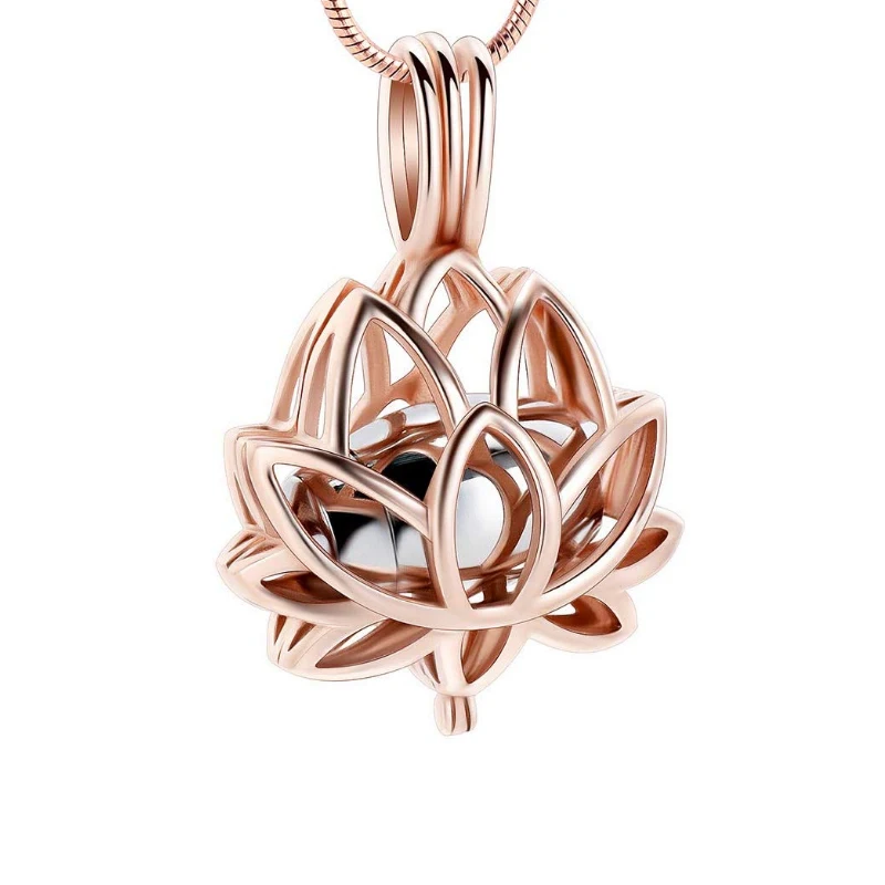 Медальон на память ожерелье из нержавеющей стали с цветком лотоса мини Золотая