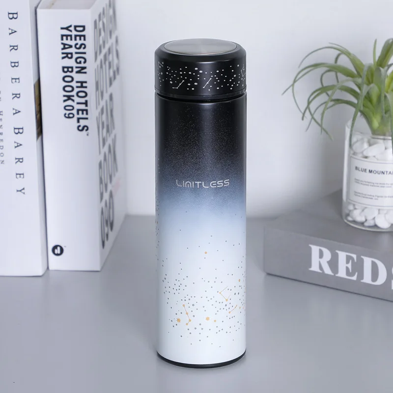 white starry sky Soffe светящийся дисплей термосы прямая бутылка для воды из нержавеющей стали 304 портативный 500 мл Путешествия изоляции термос бутылка - Цвет: white starry sky