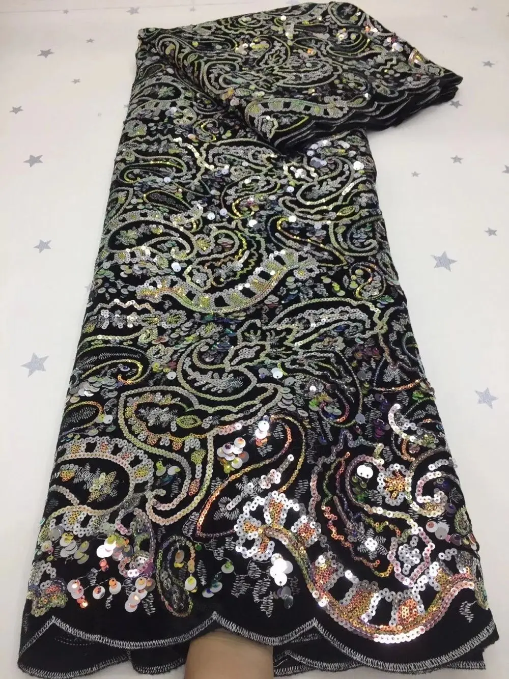 

Black African Women's Winter Velvet Lace Fabric With Sequins For Sewing Party Dress PVZ71 (5Yards/Lot)