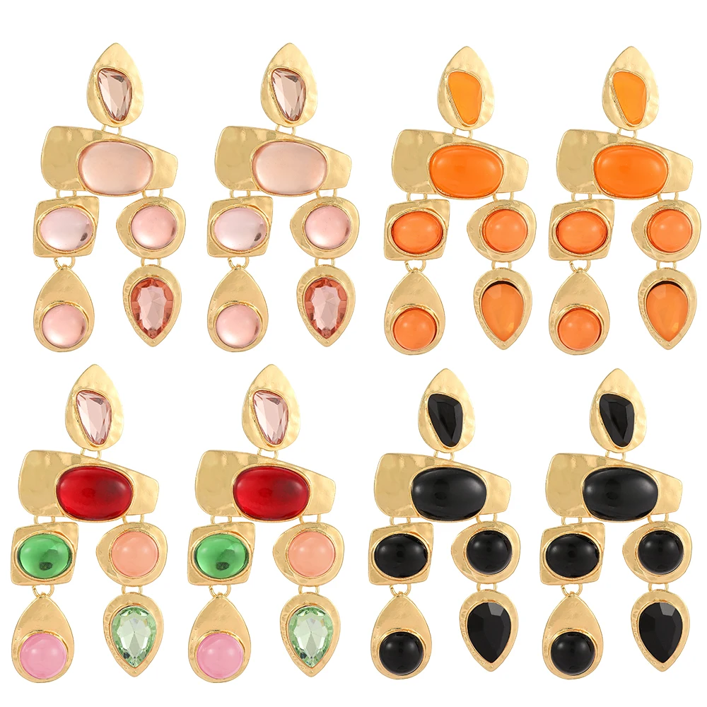 

Ztech 6 Color Crystal Gold Color Metal Long Earrings Women Za Style Fashion Accessories Statement Jewelry High-Quality Bijoux