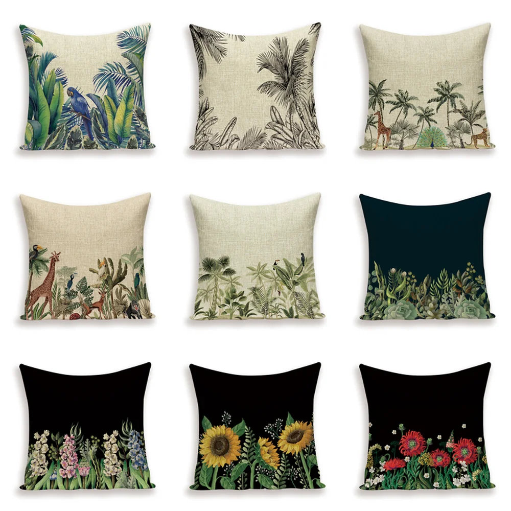 Чехол для диванной подушки с тропическими растениями чехол в джунглях Льняные