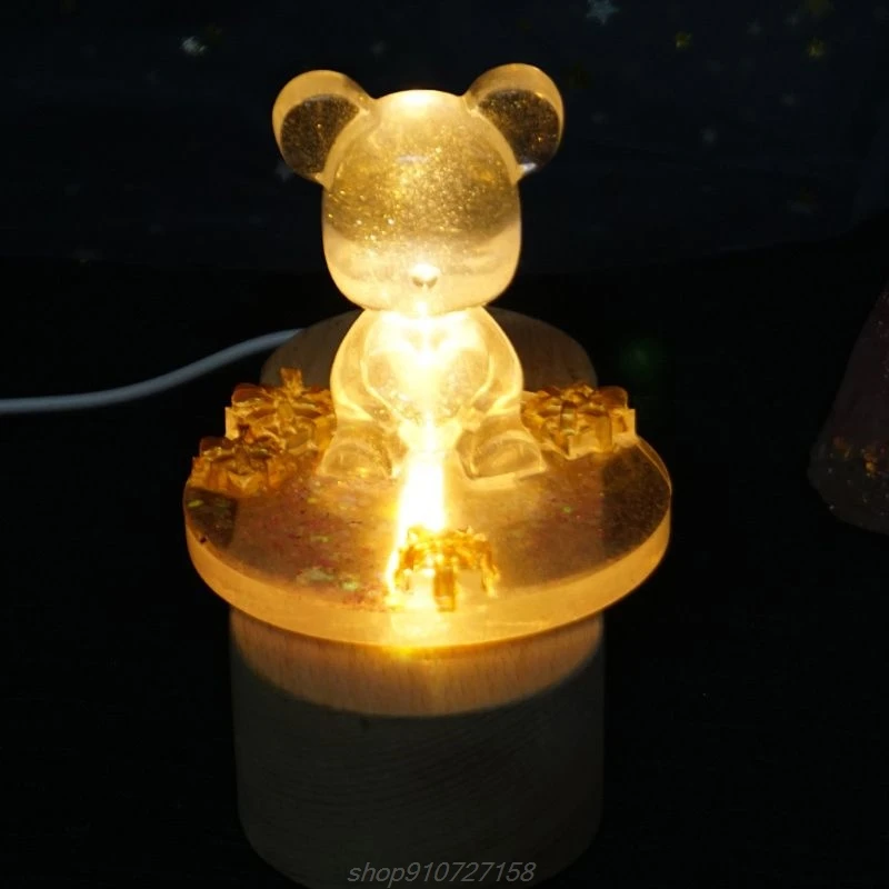 

Handmade Resin Art Wood LED Light Dispaly Base Crystal Glass Resin Art Ornament Wooden Night Lighted Base Stand J07 21 Dropship