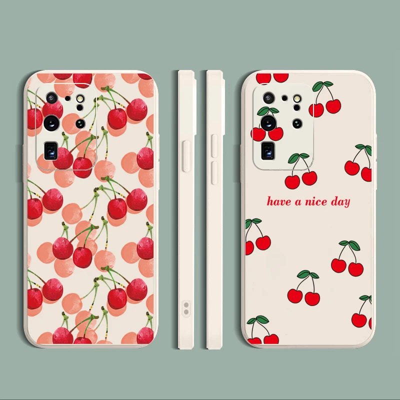 

For Samsung Galaxy S21 Ultra S20 FE S10 Plus Note 10 Cherry Strawberry Case Straight Edge Soft Silicone Protective Cover Shell