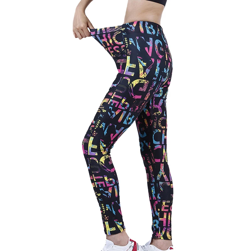 

CHSDCSI Fitness Tights Workout Colorful Letter Print Leggings Women Yuga Pants Running Female Casual Leggins