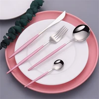 pink silver cutlery set stainless steel dinnerware set western fork spoon knive 4pcs kitchen tableware set eco friendly flatware