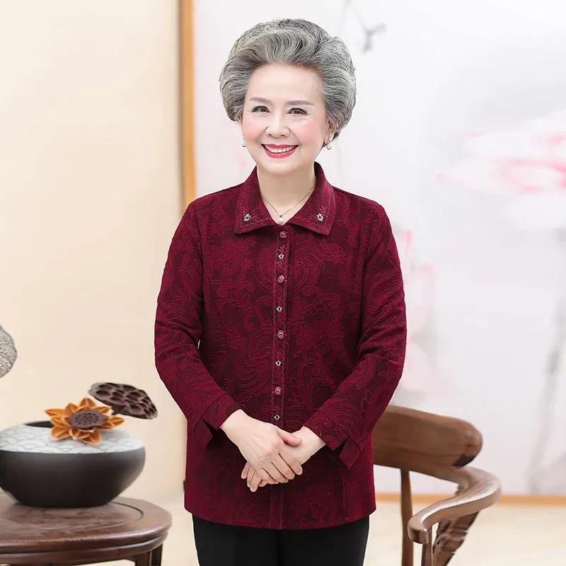 Блузка большого размера для пожилых женщин топы мам рубашка с длинным рукавом и