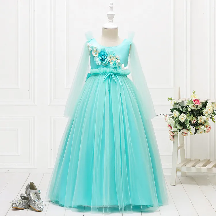 

Skyyue Wedding Dresses for Girl O-neck Sleeveless Kid Party Dress Flower Printing Floor-Length Zipper Communion Dress 2019 152
