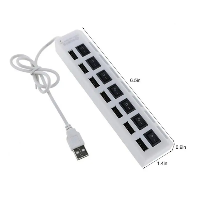 

WL17001 Hub 7 Ports Extension LED Display USB2.0 Splitter with Switch High Speed Hub Adapter for Phone Laptop Computer