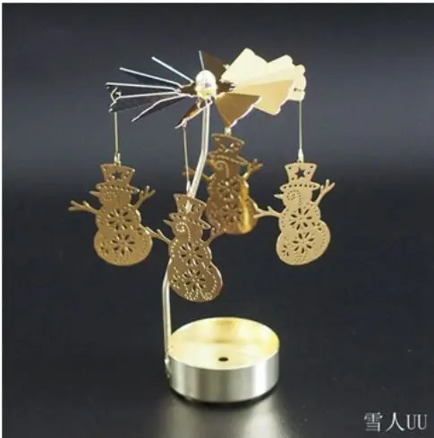 snowman Candlesticks Rotating Romantic Rotation Spinning Carrousel Tea Light Candle Holder Christmas Home Party Wedding Lighting Angel - Цвет: snowman