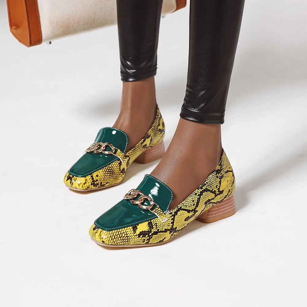 Women Shoes Snake Print Mixed colors Low Heels Woman Mary Jane Classics Ladies Autumn Square head Pumps Female Size 34-43 | Обувь