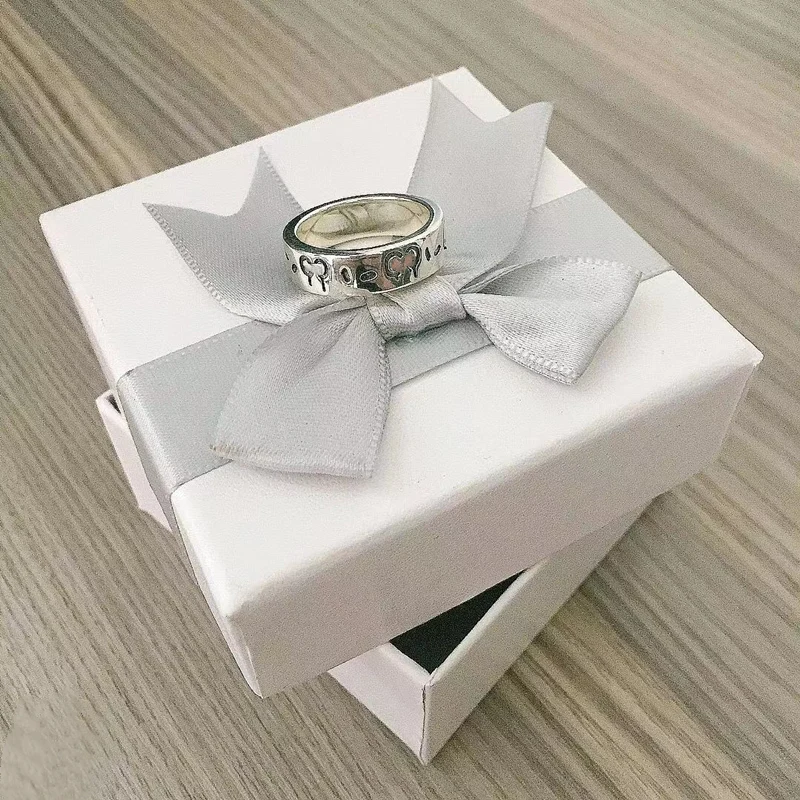 

1:1 925 Sterling Silver Classic Retro Skeleton Double Letter Ring, Original Micro-Label Couple Luxury Jewelry Gift