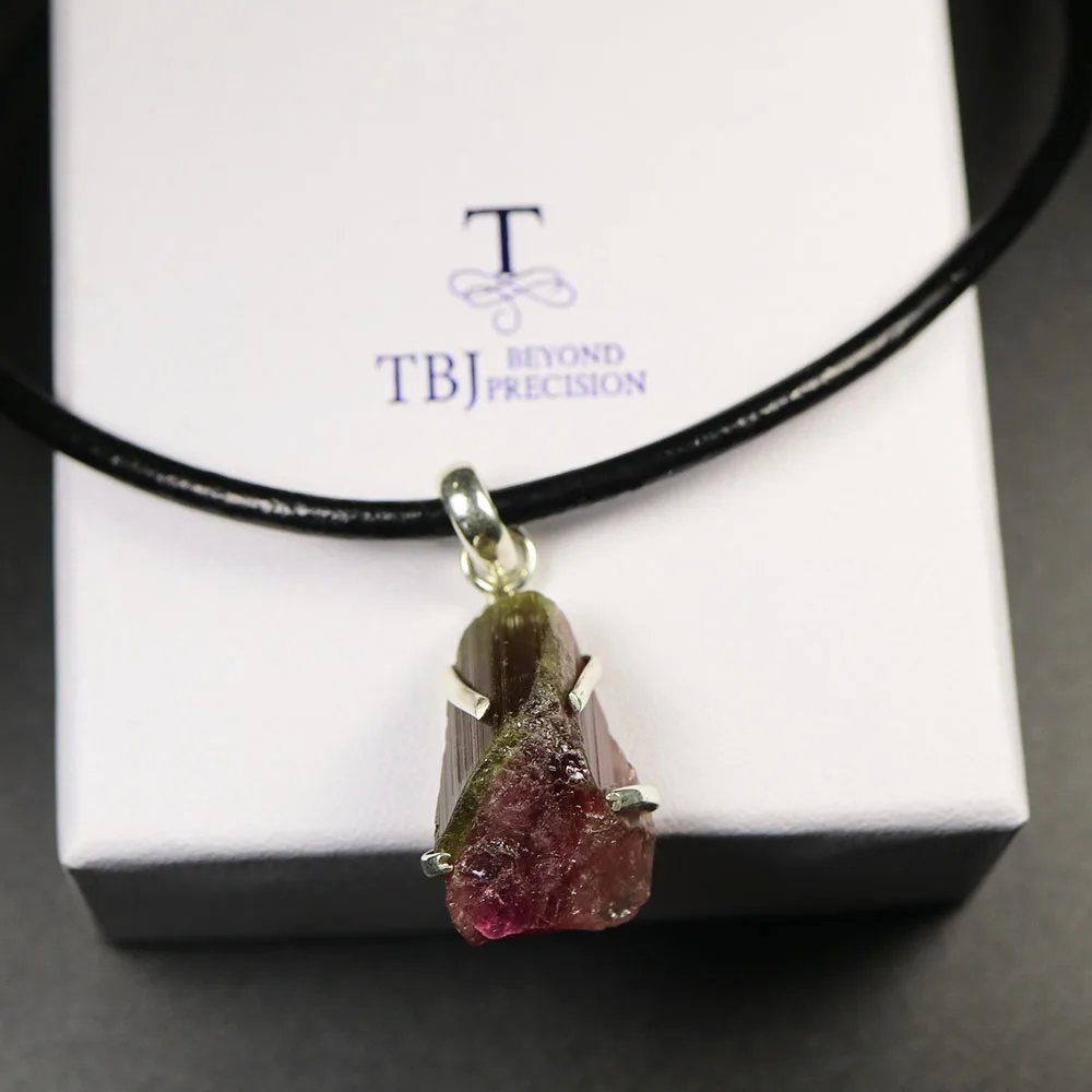 Женская кожаная подвеска TBJ подарочное ожерелье из натурального турмалина двух