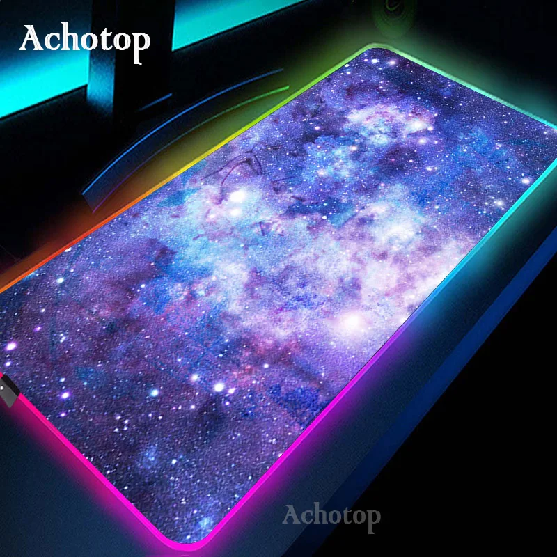 colorful luminous rgb gaming mouse pad blue purple cloud space desktops for computer desk notbook for csgo dota2 lol gamer pad free global shipping