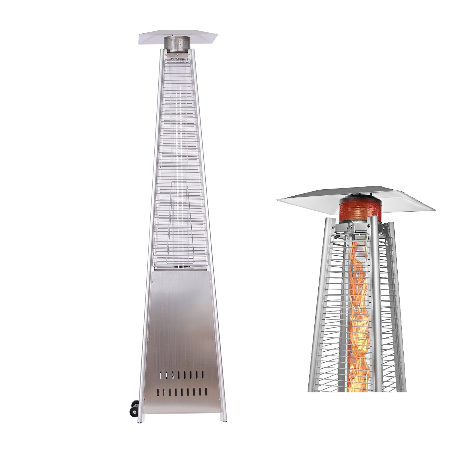 Portable Flame Heater W/wheels Stainless Steel Color[us-stock]
