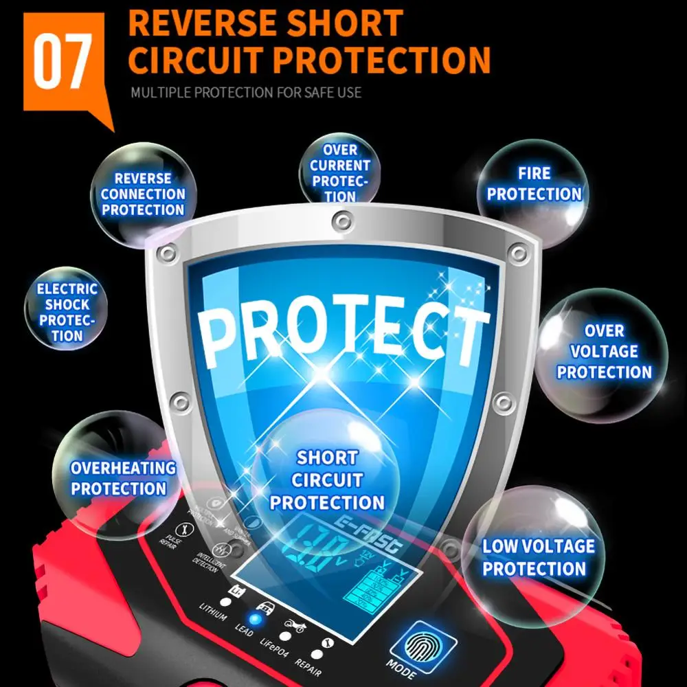 Автоматическое зарядное устройство для аккумулятора автомобиля 12/24 В 8 А с