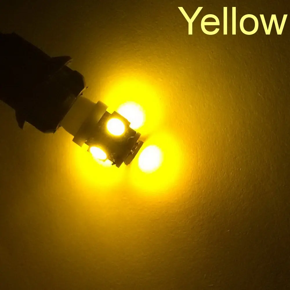 10 шт., Автомобильный светодиодный светильник T10 W5W 5050 5SMD, белый, красный, синий, клиновой светильник 168, 194, 192, DC 12 В, лампы для номерного знака, габаритный светильник, лампа для чтения, купольная лампа - Испускаемый цвет: Yellow
