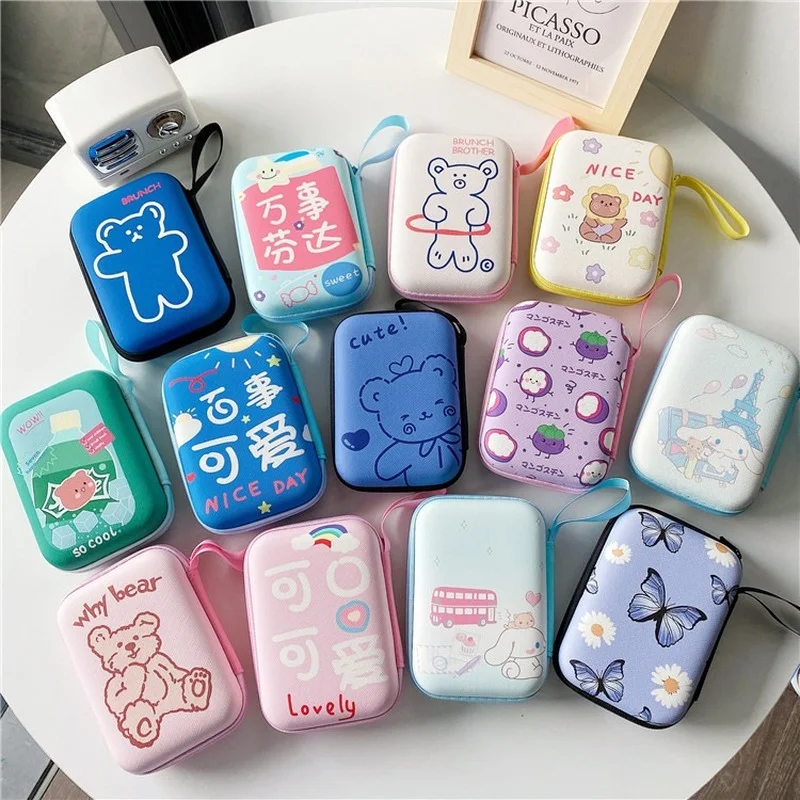

Rectangular Earphone Storage Bag, Cartoon Large Coin Purse Charger Data Cable Storage Box With Rope