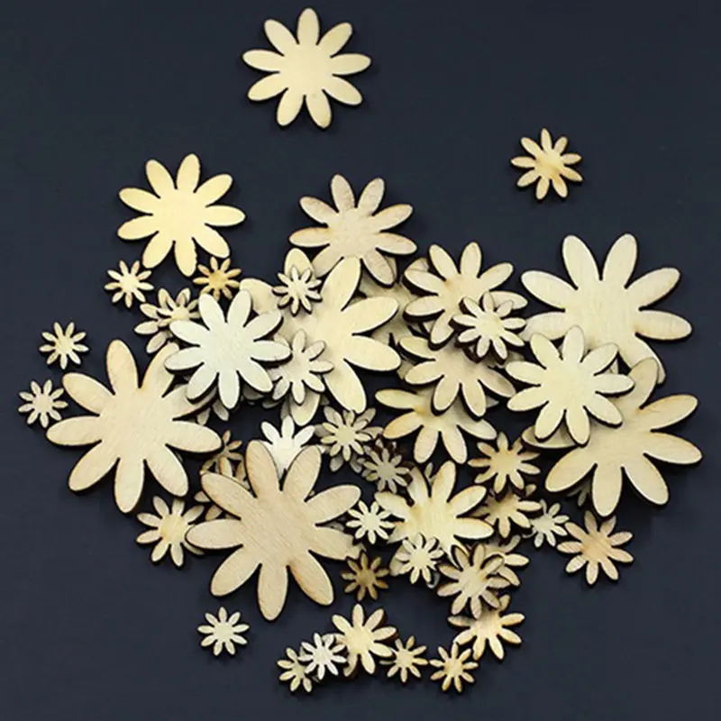 Набор из 50 деревянных украшений в форме цветка для поделок|Пуговицы| |