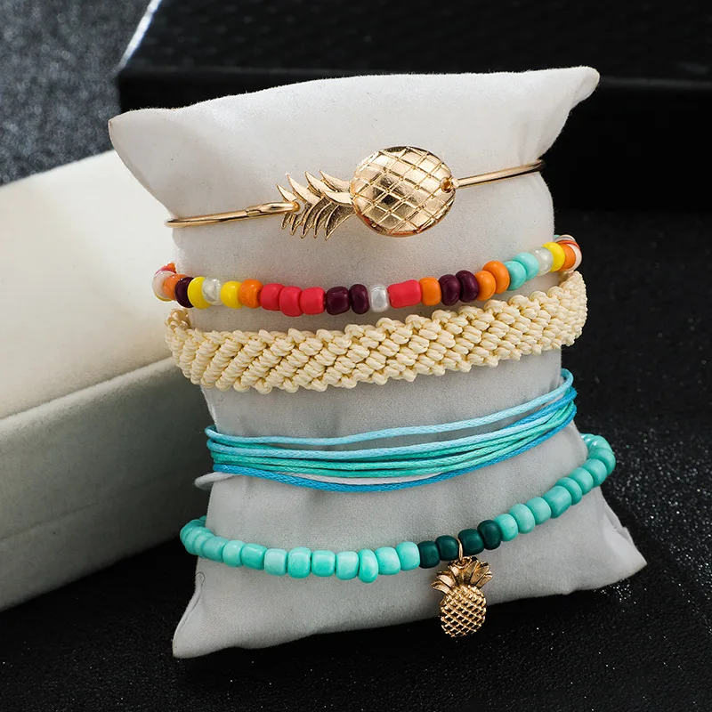 Gold color Bohemian Handmade 4 layers leaf bull head Bracelet Sets Women 2019 New Rope Chain Bracelets Retro Jewelry Accessories | Украшения