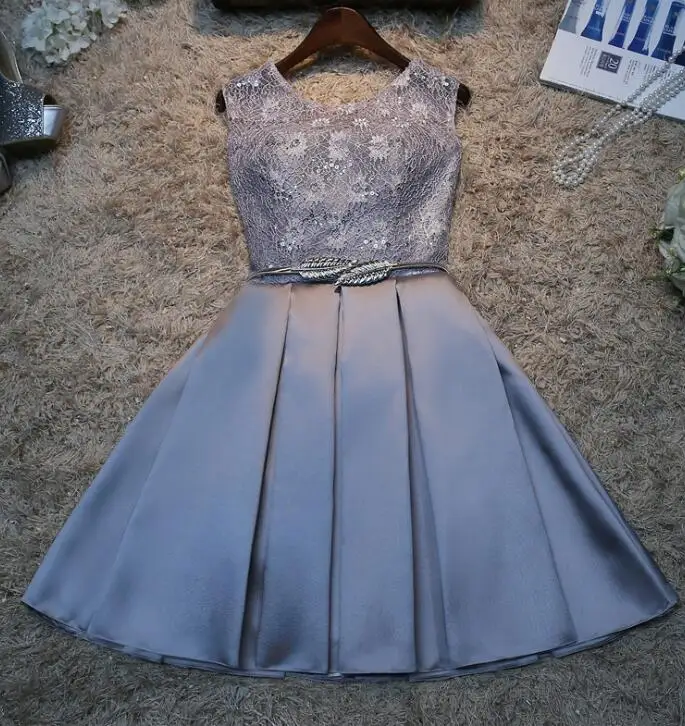 

Laipelar New Brides-maid Dress 2019 New Bride Married Toast Clothing Short Metal Belt Lace Up Dress Girls Silver Grey