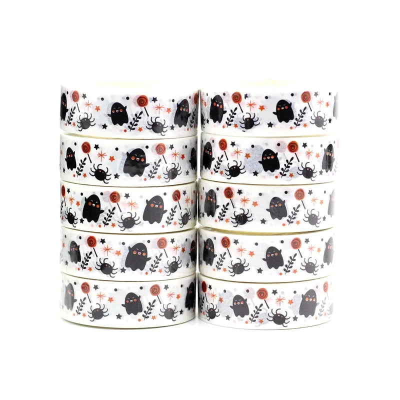 

NEW 10pcs/Lot Decorative Ghost Spider Orange Lollipop Halloween Washi Tapes Bullet Journal Adhesive Masking Tape Cute Stationery