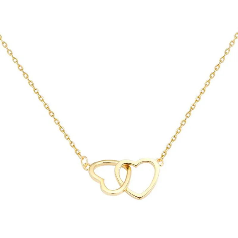 

925 Sterling Silver Shiny double Heart love Zircon Circle Necklaces Pendants Gift For Girl Choker collar gift