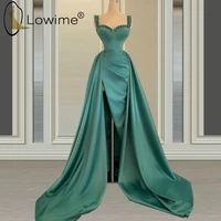 2021 new green mermaid evening dresses spaghetti long formal dress elegant sexy split satin evening gowns