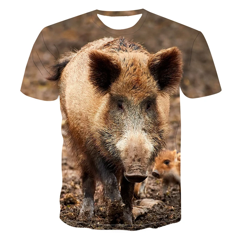 

2021 New Hunting Animal Wild Boar 3D Printing Summer Casual Fashion Men's and Women's T-Shirt Streetwear Short-Sleeved Pullover