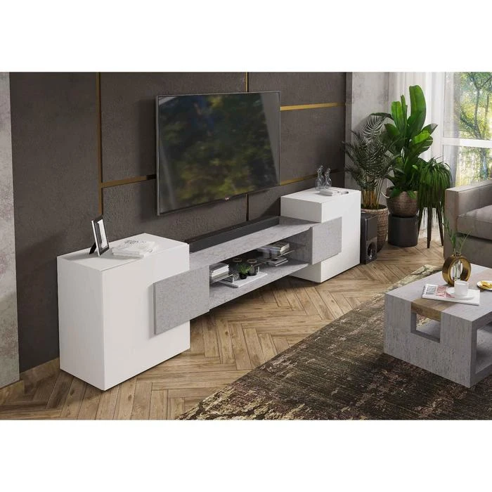Тумба ТВ Инкастро 2580х610х373 Белый/Бетон светлый ЛДСП 5430384| |