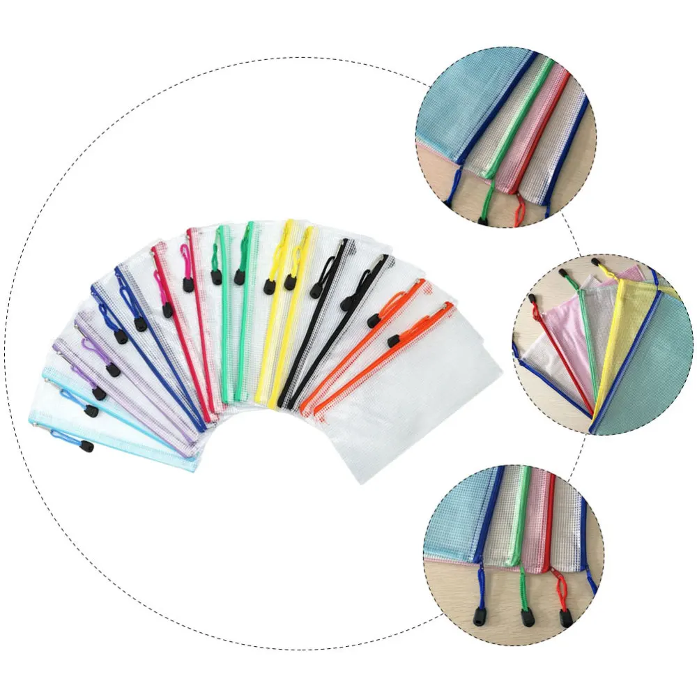 

16pcs A6 Zipper File Bags Contract Storage Bag Transparent Mesh File Bags Documents Organizer Pouch File Folder (Random Color 24