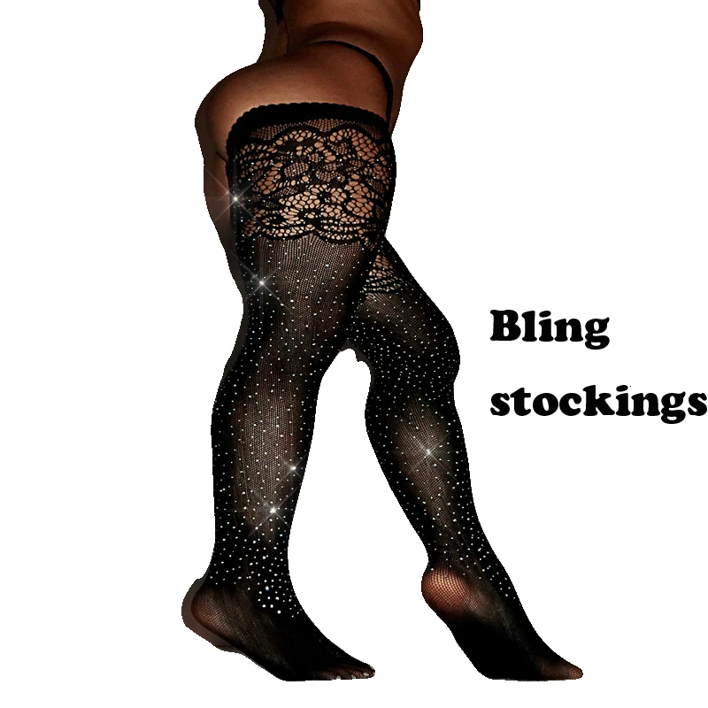 long socks bling Пикантные женские чулки колготки, кружевные чулки Стразы Колготки женское белье блестящие вечерние карнавальные Medias Mujer SW065 - Цвет: long socks bling