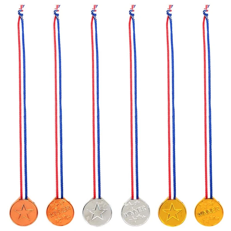 

12pcs/set Children's Plastic Gold Winners Medal Silver/Bronze Award Medal Sports Day Games Party Awards Kids Toy
