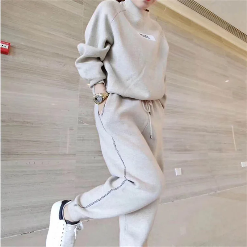 

South Korea cashmere knitting sweater suits female 2020 new winter fashion sports leisure haroun pants two-piece outfit