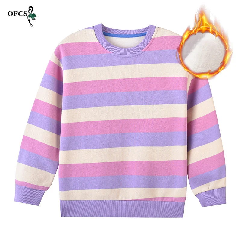 Best Seller Boys Knitting Fleece Top Long Sleeve Clothes 2-12Year Children Winter Add Wool Warm Stripe Fashion Cotton Sweatshirt