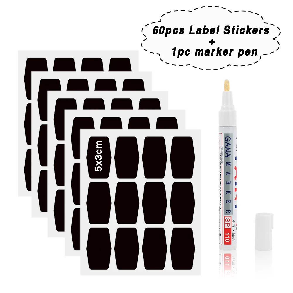 60pcs Spices Stickers Kitchen Pantry Labels Jars Organizer Storage Bottles Waterproof Jar Jam Spice Label Sticker Chalkboard Tag | Дом и сад