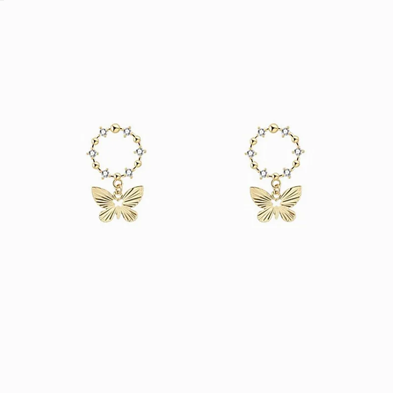

Sweet Golden Butterfly Pendant Earrings Crystal Hoop Earrings Women Earrings Trend Earrings Silver 925 Earrings