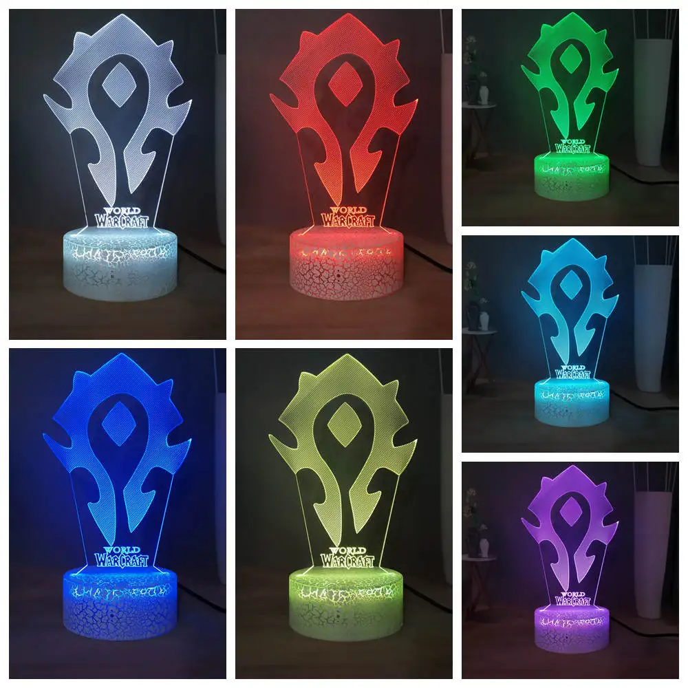 WOW 3D визуальная Таблица лампа World of Warcraft символика Орды RGB 7 красочная USB мини лампа светодиодный ночник лампа для праздника
